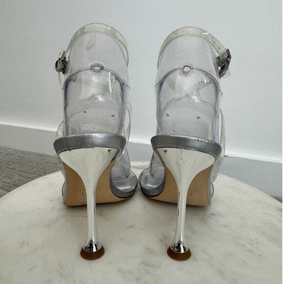 NEW Marc Fisher Calisty Strappy Heeled Sandal Silver Metallic & Clear, Size 8 - Picture 4 of 9